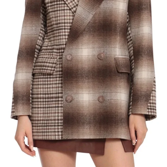 🔥Sale🔥Mixed Print Warm Double-breasted Oversized Blazer - Picture 11 of 11